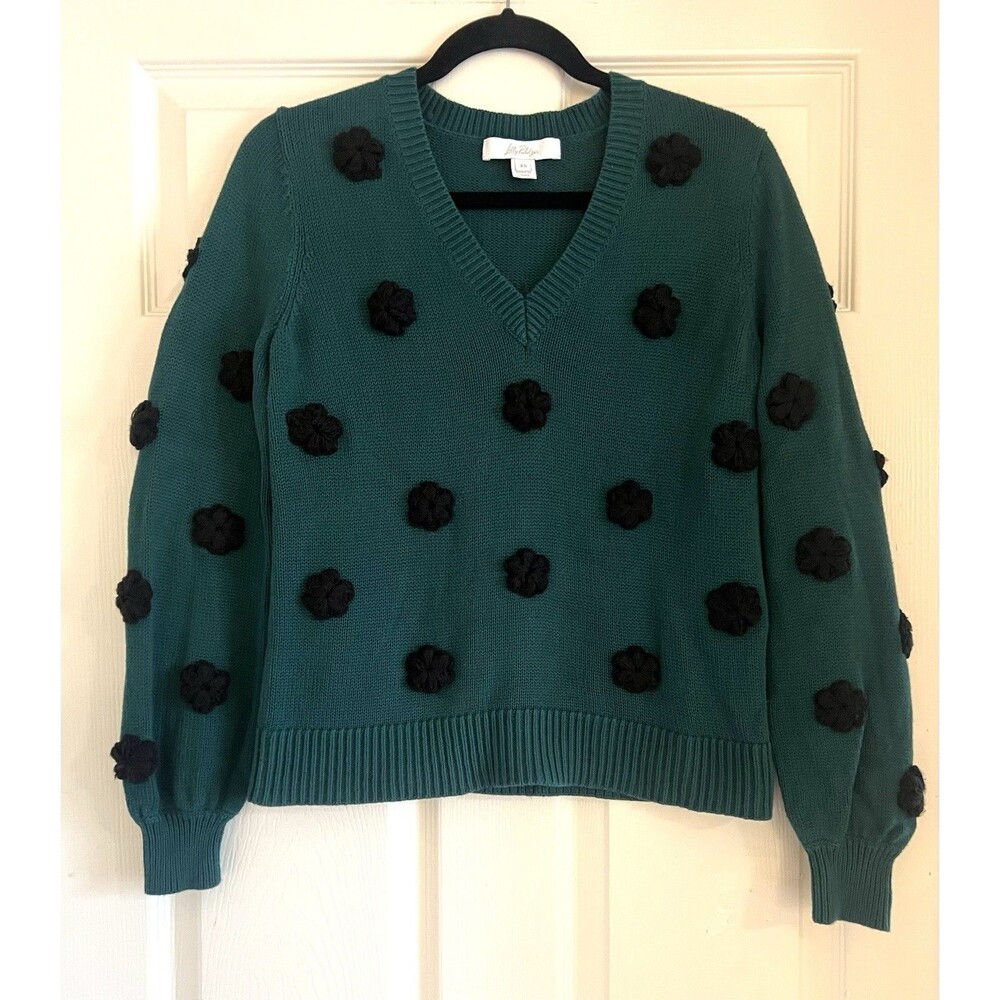 Lilly Pulitzer Wyla Sweater XS Villa Green 3D Crochet Flower Whimsygoth  Preppy